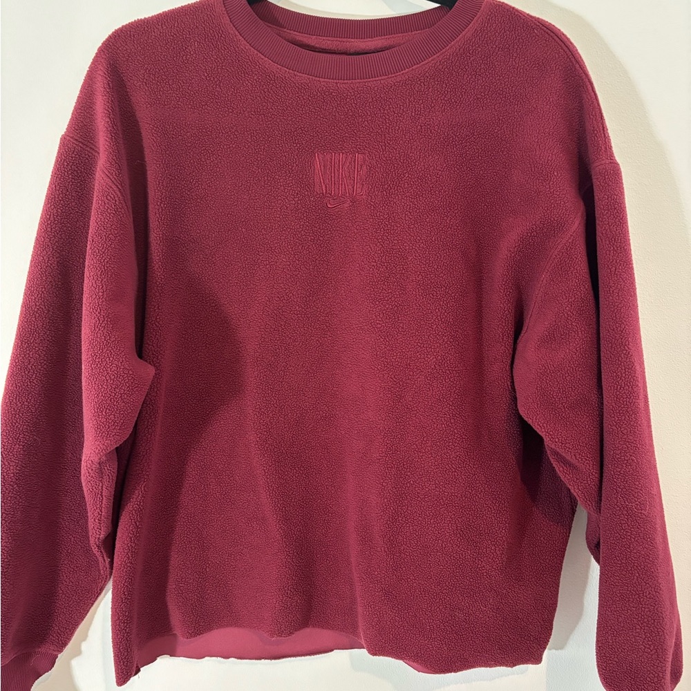 Nike Dri-Fit Women Small Burgundy Sweatshirt Cut Off Crewneck Pullover Casual